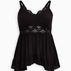🆕️ Torrid Gauze Lace Inset Babydoll Tank